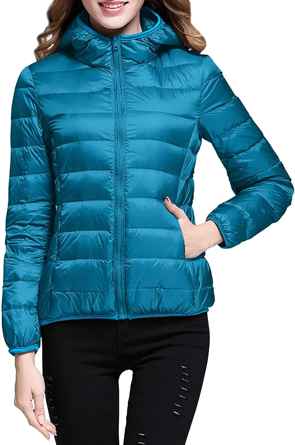 Packable Puffer Jackets for Women Winter Warm Down Jacket Lightweight Hooded Down Coat Short Duck Down Coats