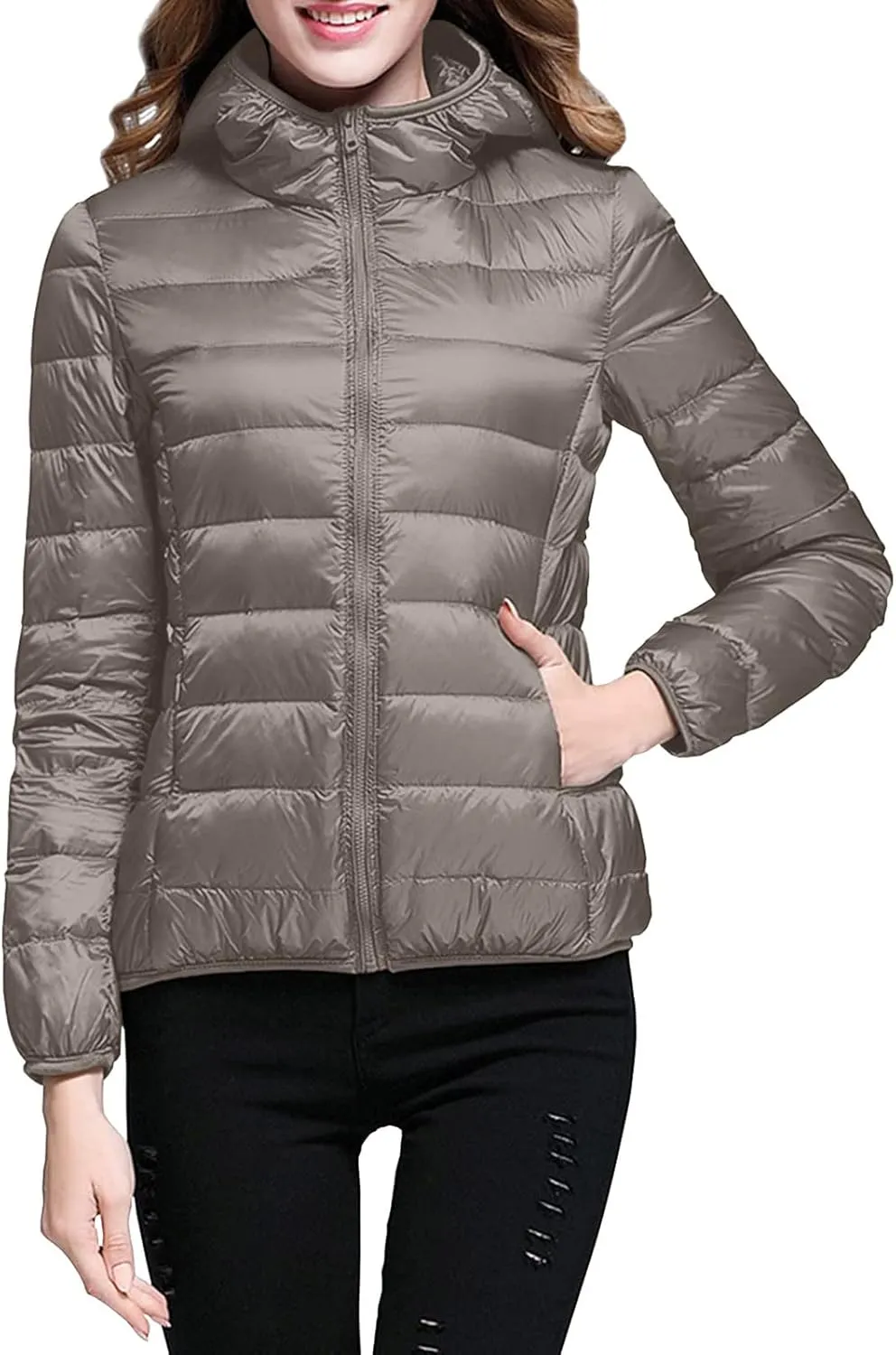 Packable Puffer Jackets for Women Winter Warm Down Jacket Lightweight Hooded Down Coat Short Duck Down Coats