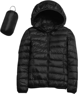 Packable Puffer Jackets for Women Winter Warm Down Jacket Lightweight Hooded Down Coat Short Duck Down Coats