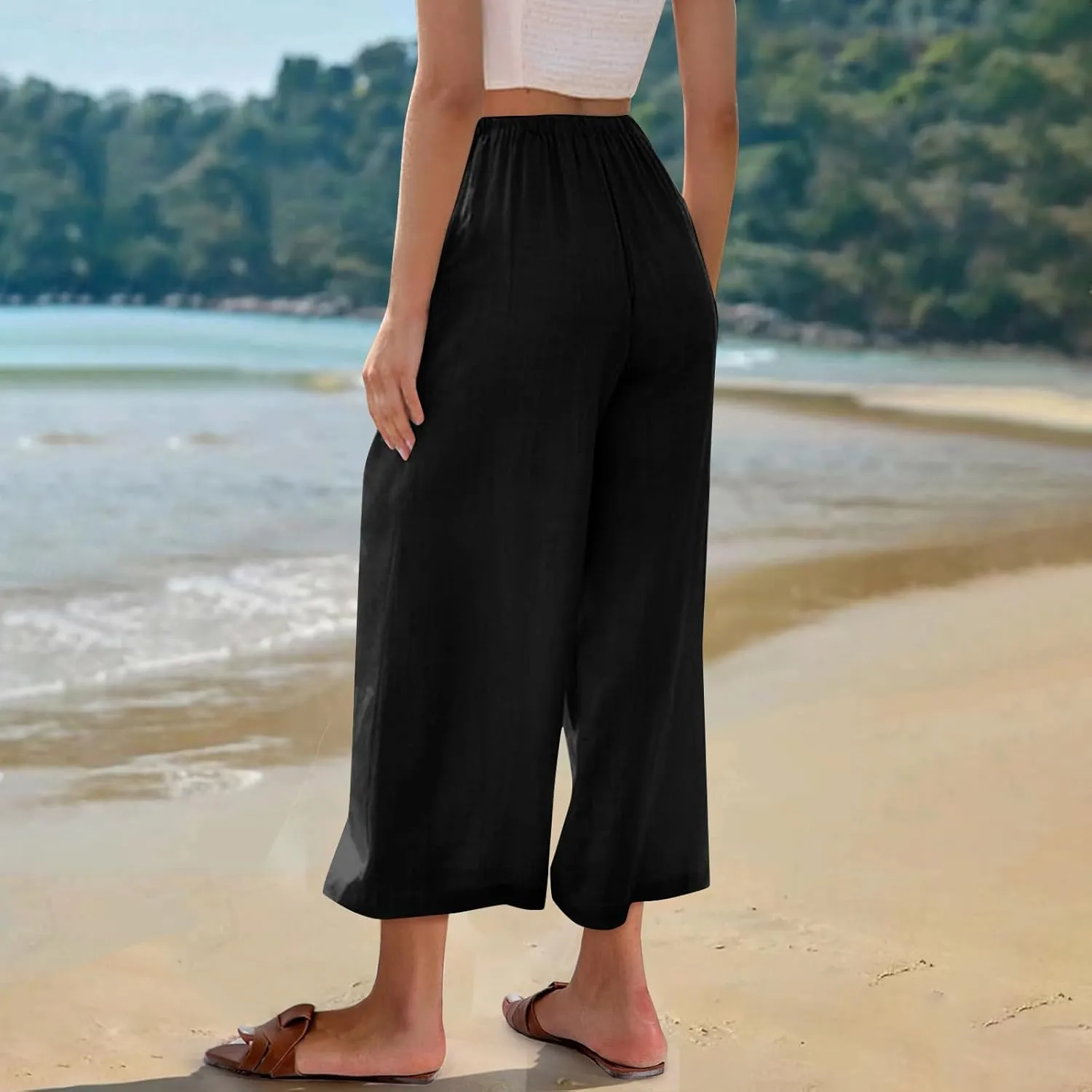 Palazzo Pants for Women Summer Trendy Trousers Flowy Beach Comfy Trousers Pants with Pockets