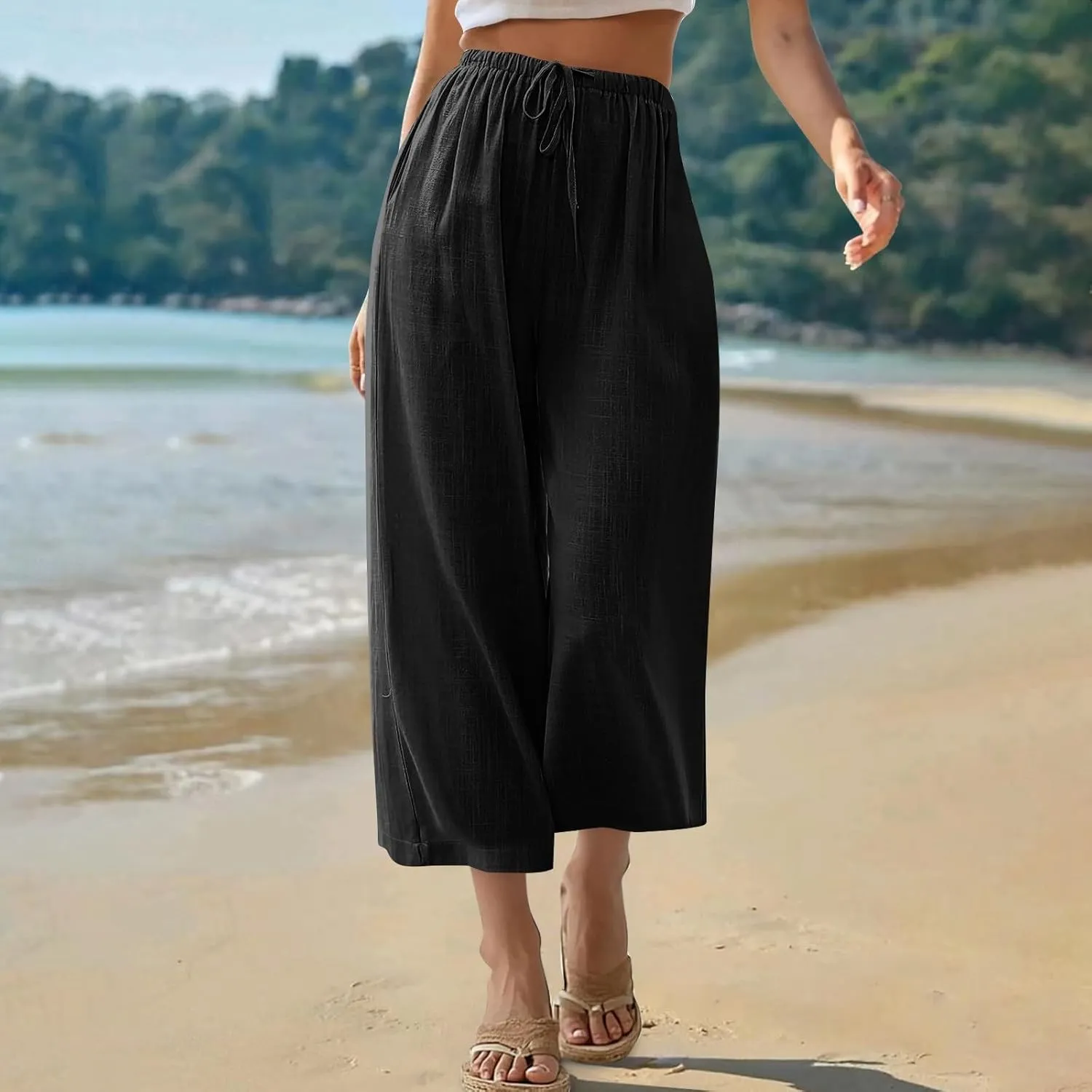 Palazzo Pants for Women Summer Trendy Trousers Flowy Beach Comfy Trousers Pants with Pockets