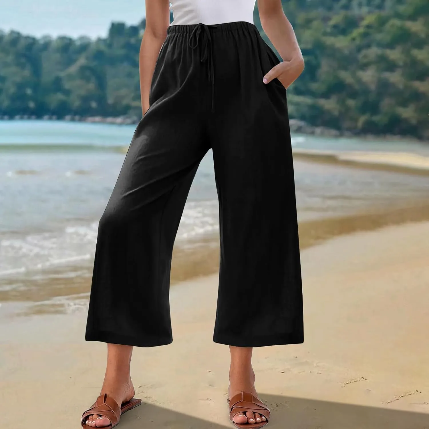 Palazzo Pants for Women Summer Trendy Trousers Flowy Beach Comfy Trousers Pants with Pockets