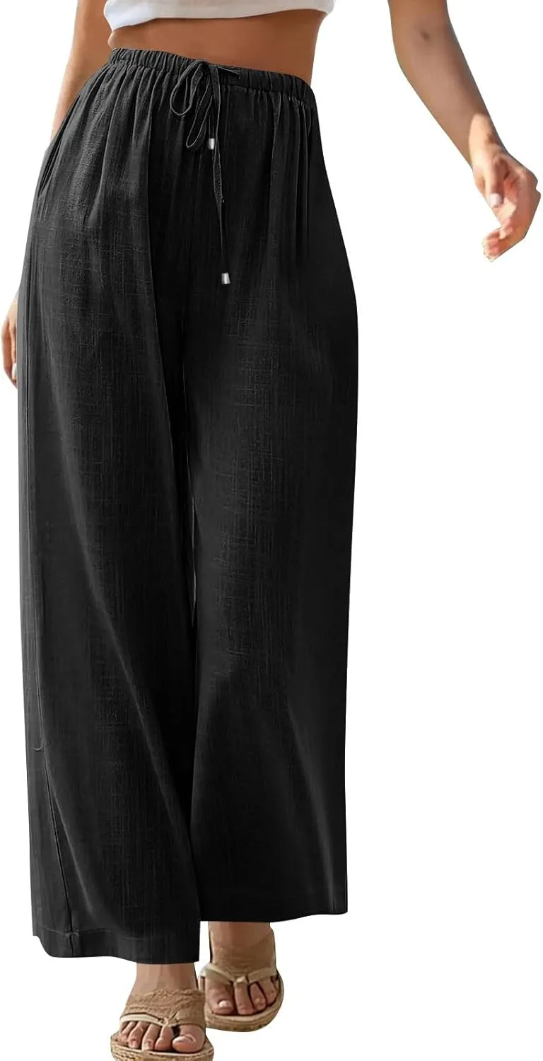 Pants for Women Summer Trendy Palazzo Pants Flowy Wide Leg Beach Comfy Trousers Pants with Pockets