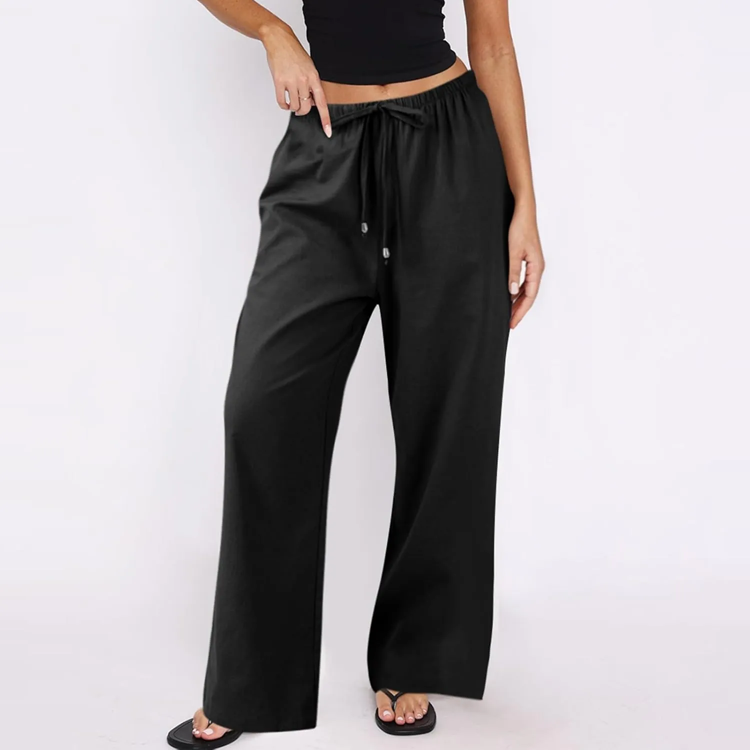 Pants for Women Summer Trendy Palazzo Pants Flowy Wide Leg Beach Comfy Trousers Pants with Pockets