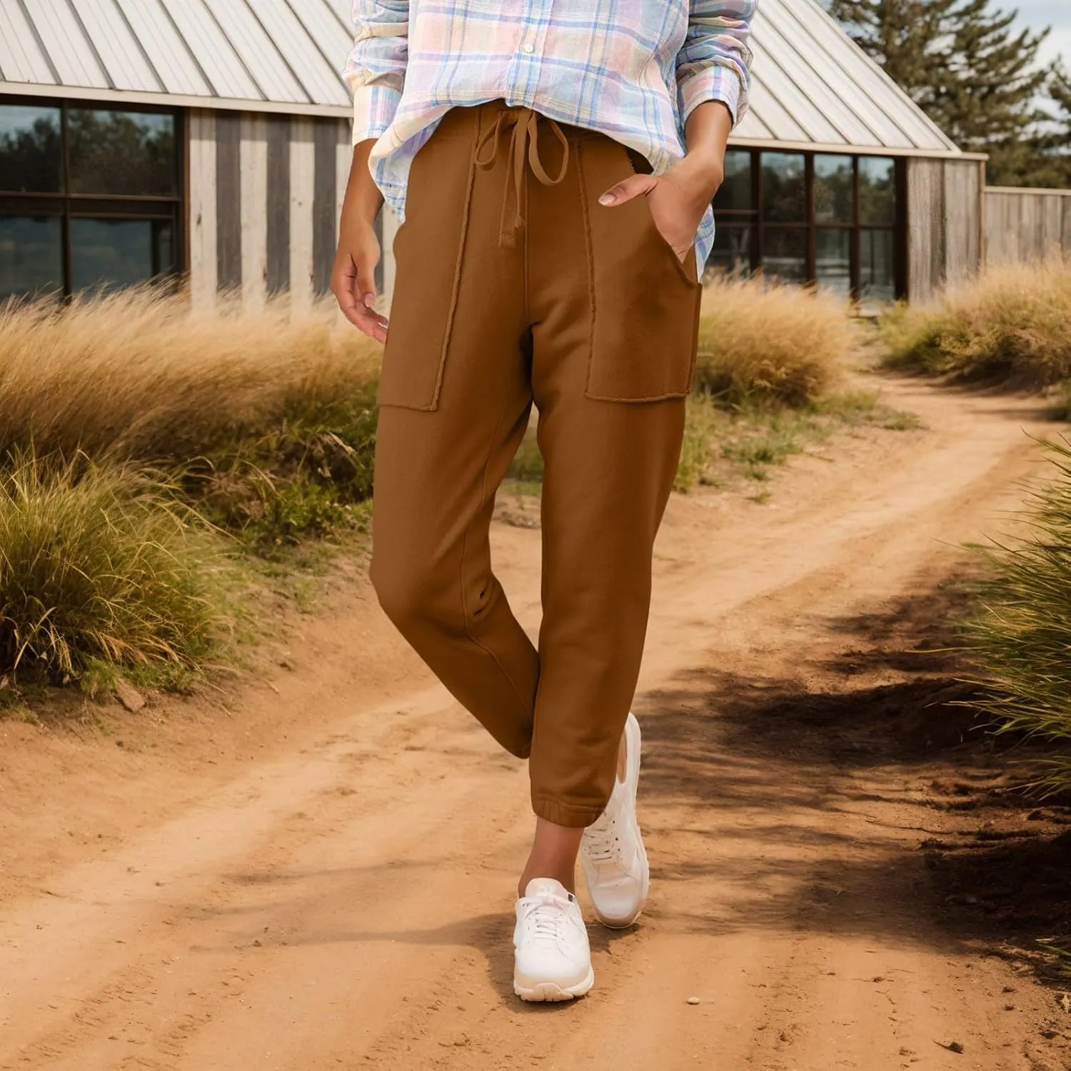 Petite Sweatpants for Women Petite Length Jogger Sweatpants Baggy Fleece Drawstring High Waisted Sweatpants w/Pockets