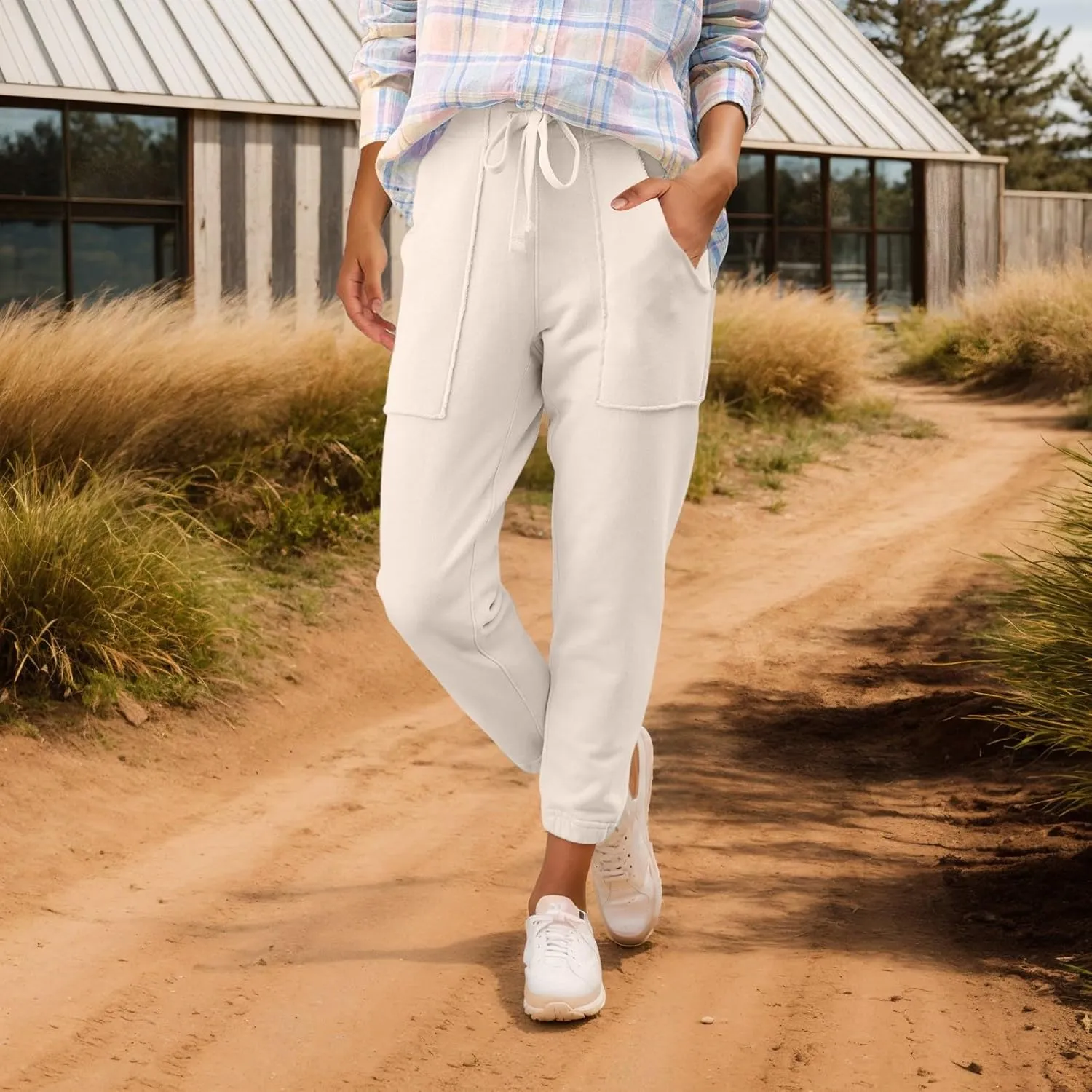 Petite Sweatpants for Women Petite Length Jogger Sweatpants Baggy Fleece Drawstring High Waisted Sweatpants w/Pockets