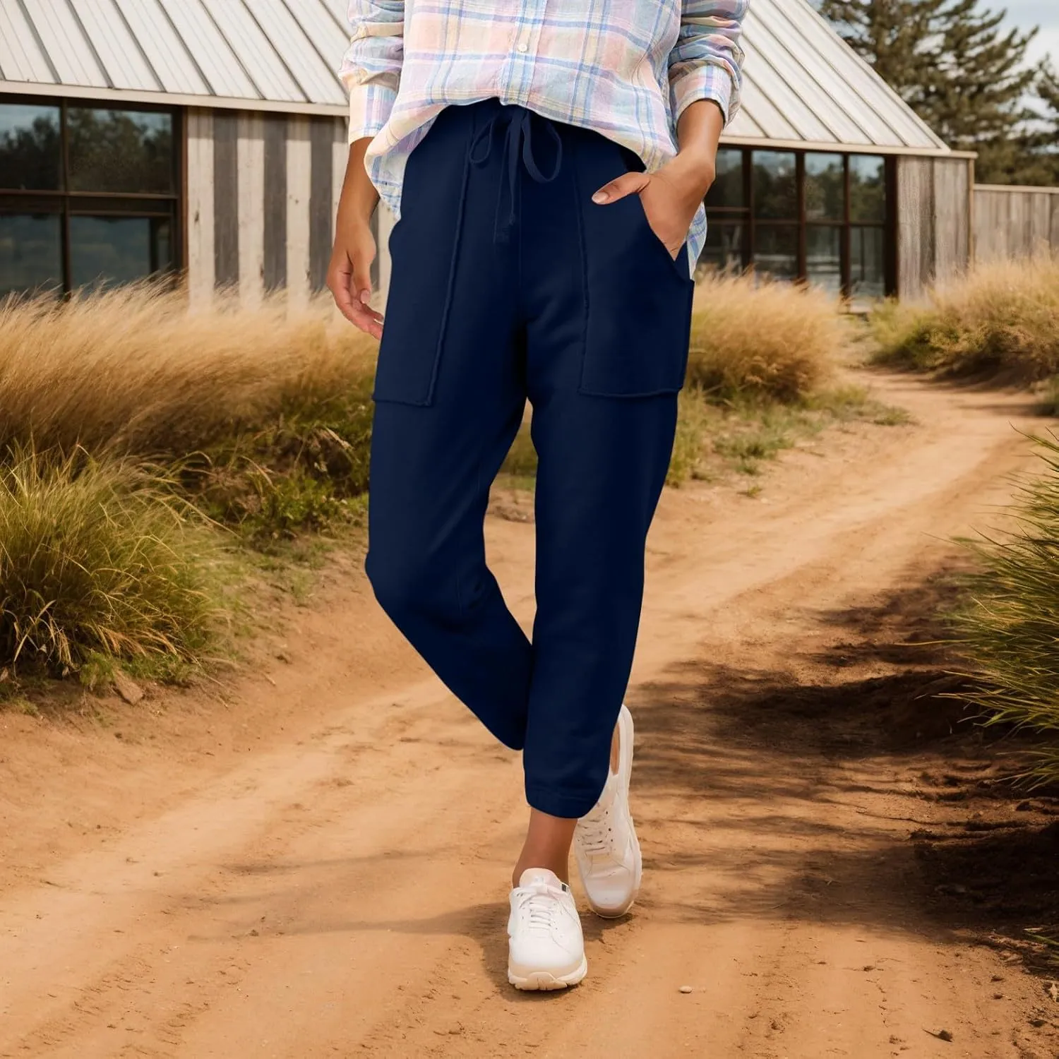 Petite Sweatpants for Women Petite Length Jogger Sweatpants Baggy Fleece Drawstring High Waisted Sweatpants w/Pockets
