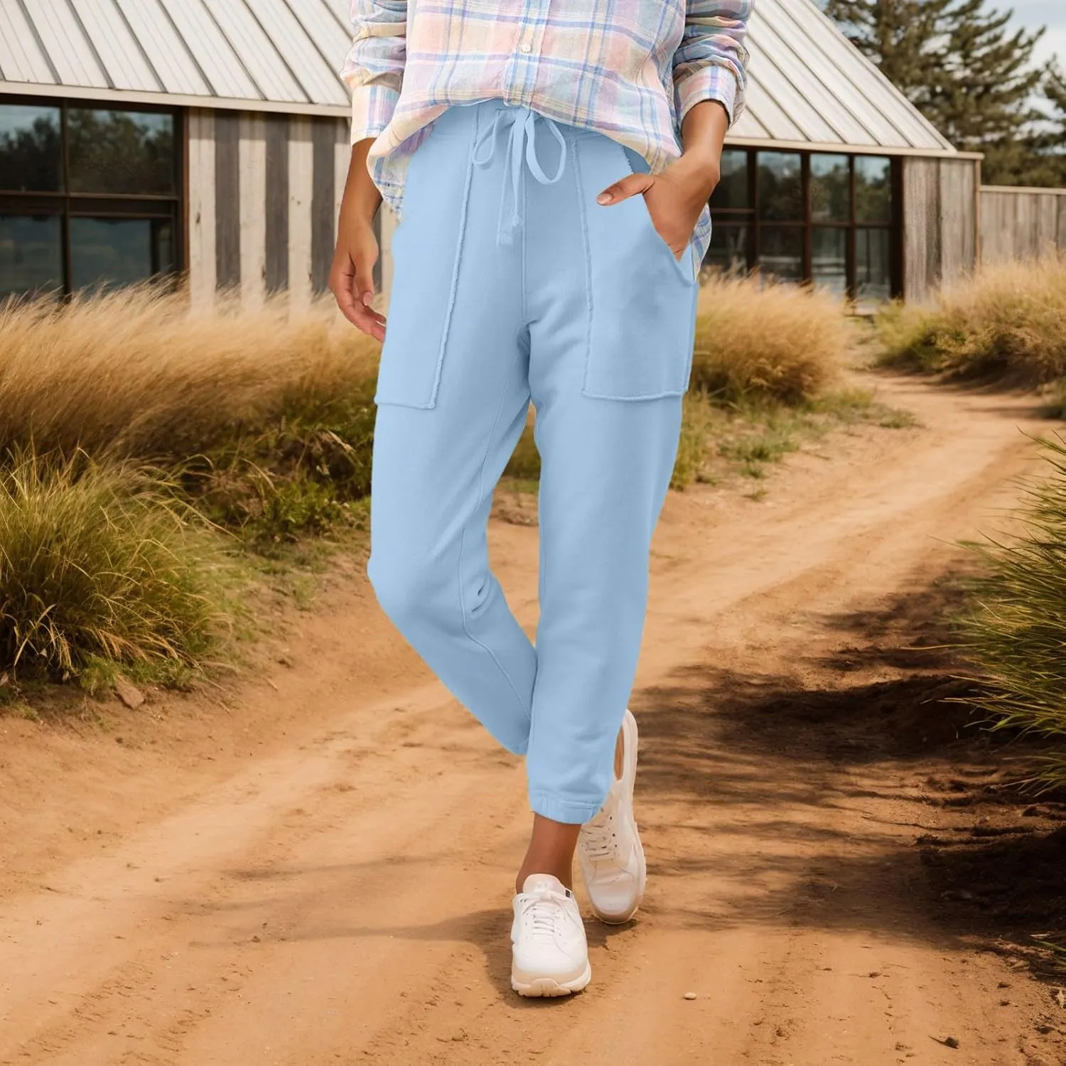 Petite Sweatpants for Women Petite Length Jogger Sweatpants Baggy Fleece Drawstring High Waisted Sweatpants w/Pockets