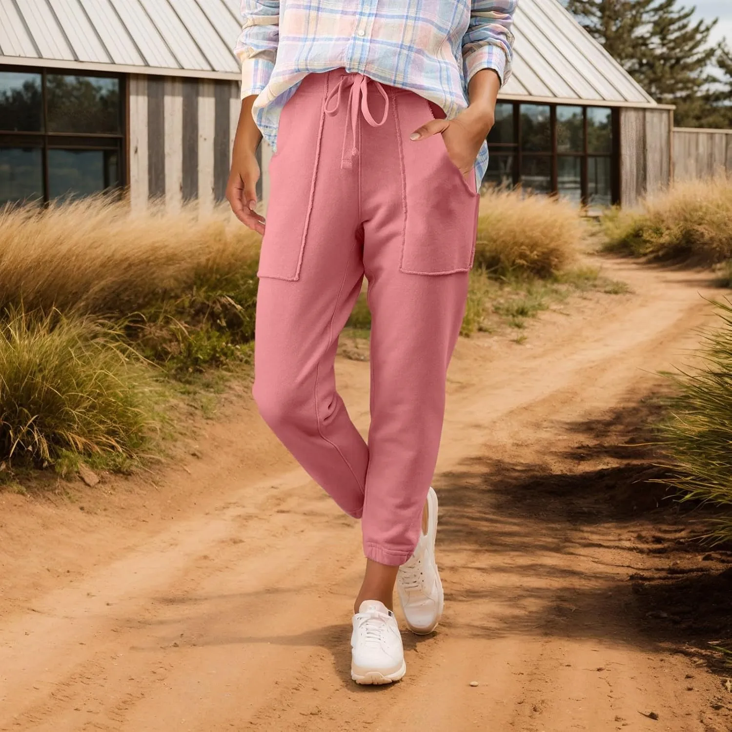 Petite Sweatpants for Women Petite Length Jogger Sweatpants Baggy Fleece Drawstring High Waisted Sweatpants w/Pockets