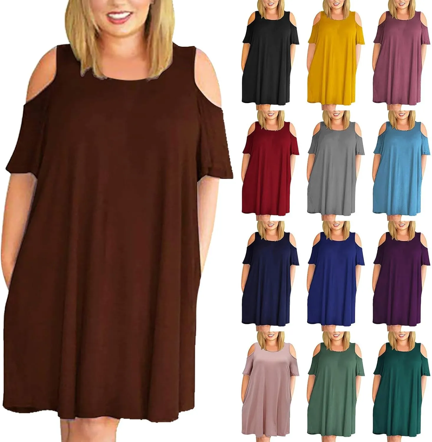 Plus Size Dresses for Curvy Women 2025 Summer Casual Short Sleeve Tshirt Midi Dress with Pockets Beach Vacation Dress