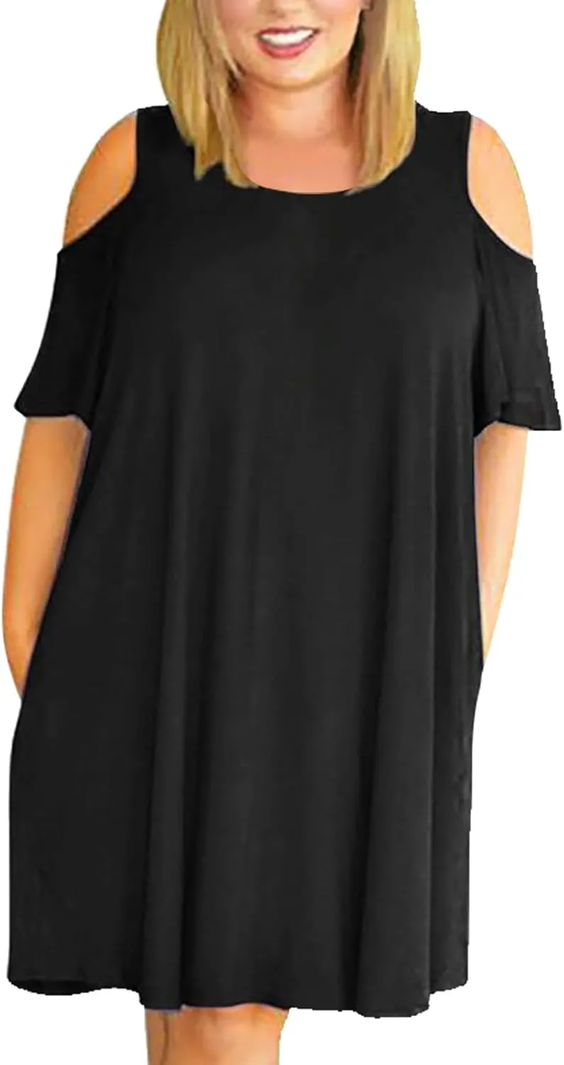 Plus Size Dresses for Curvy Women 2025 Summer Casual Short Sleeve Tshirt Midi Dress with Pockets Beach Vacation Dress