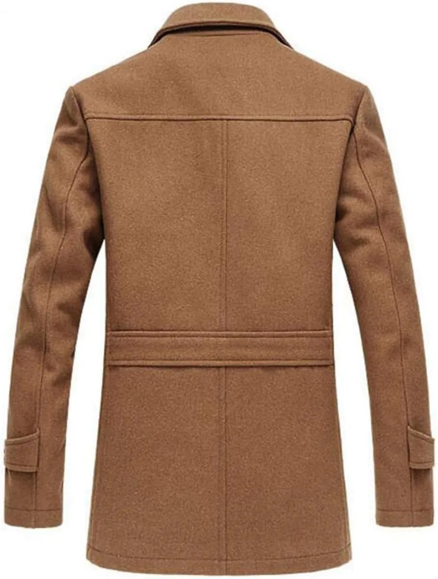 PRIJOUHE Men's Wool Coat Winter Coat Slim Medium Long Coats Overcoat Male