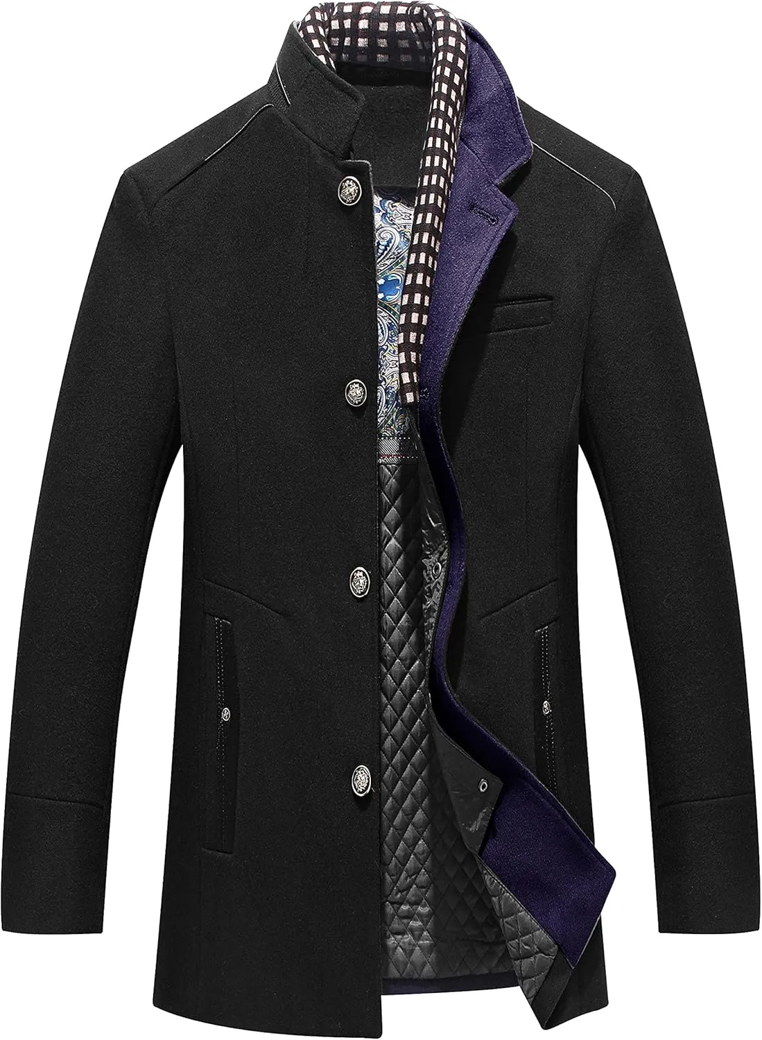 PRIJOUHE Men's Wool Coat Winter Coat Slim Medium Long Coats Overcoat Male