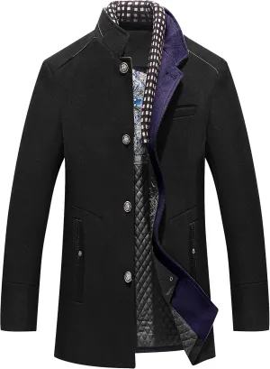 PRIJOUHE Men's Wool Coat Winter Coat Slim Medium Long Coats Overcoat Male