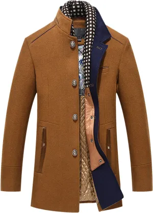 PRIJOUHE Men's Wool Coat Winter Coat Slim Medium Long Coats Overcoat Male