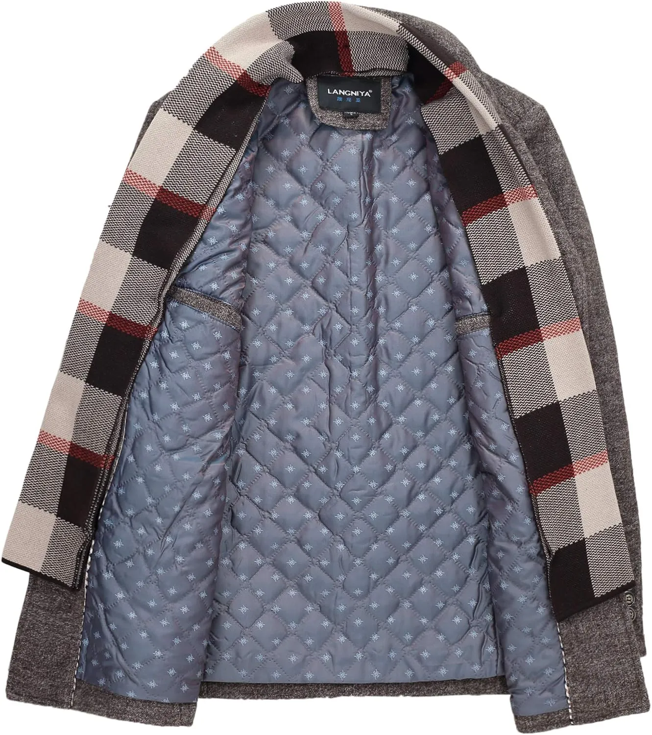 PRIJOUHE Men's Wool Coat Winter Coat Slim Medium Long Coats Overcoat Male