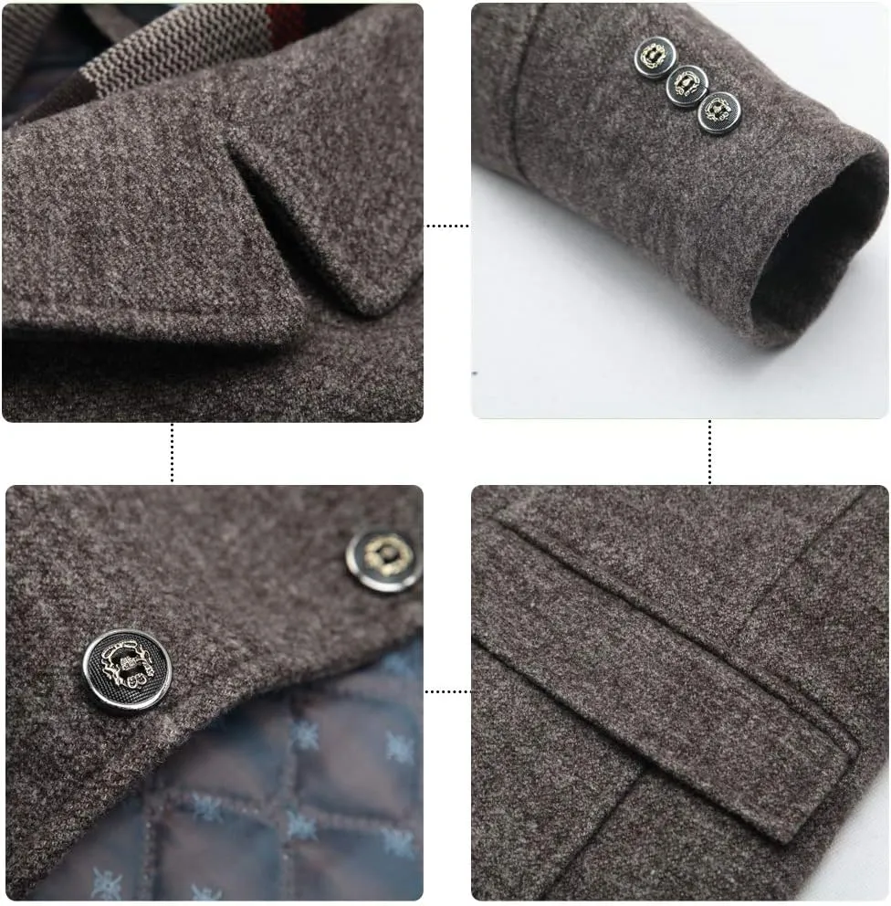 PRIJOUHE Men's Wool Coat Winter Coat Slim Medium Long Coats Overcoat Male