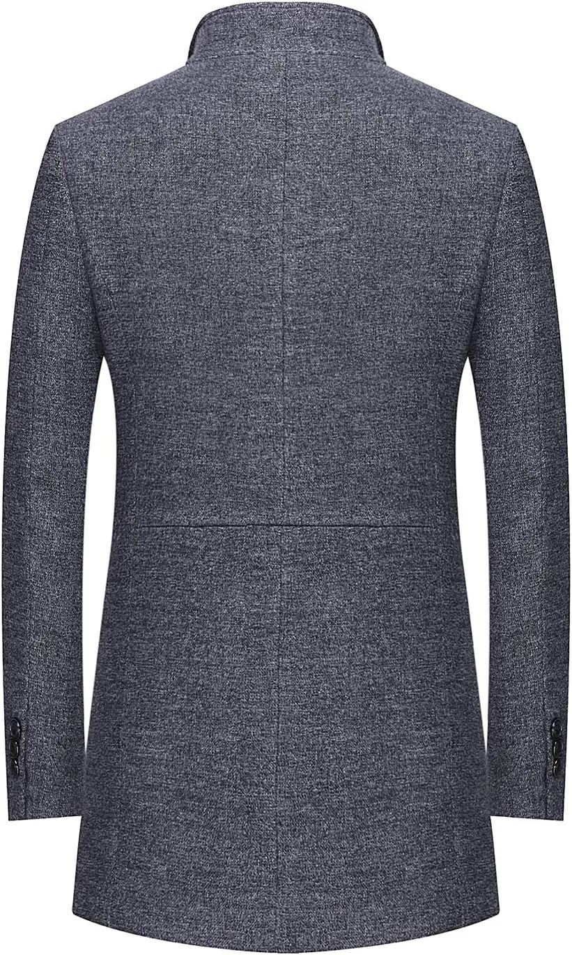 PRIJOUHE Men's Wool Coat Winter Coat Slim Medium Long Coats Overcoat Male