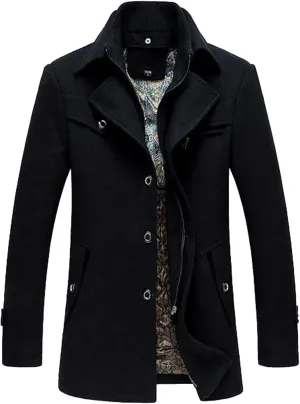 PRIJOUHE Men's Wool Coat Winter Coat Slim Medium Long Coats Overcoat Male