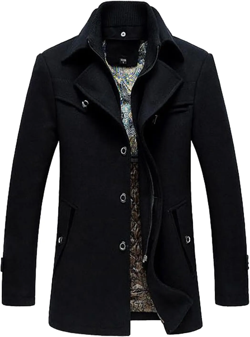 PRIJOUHE Men's Wool Coat Winter Coat Slim Medium Long Coats Overcoat Male