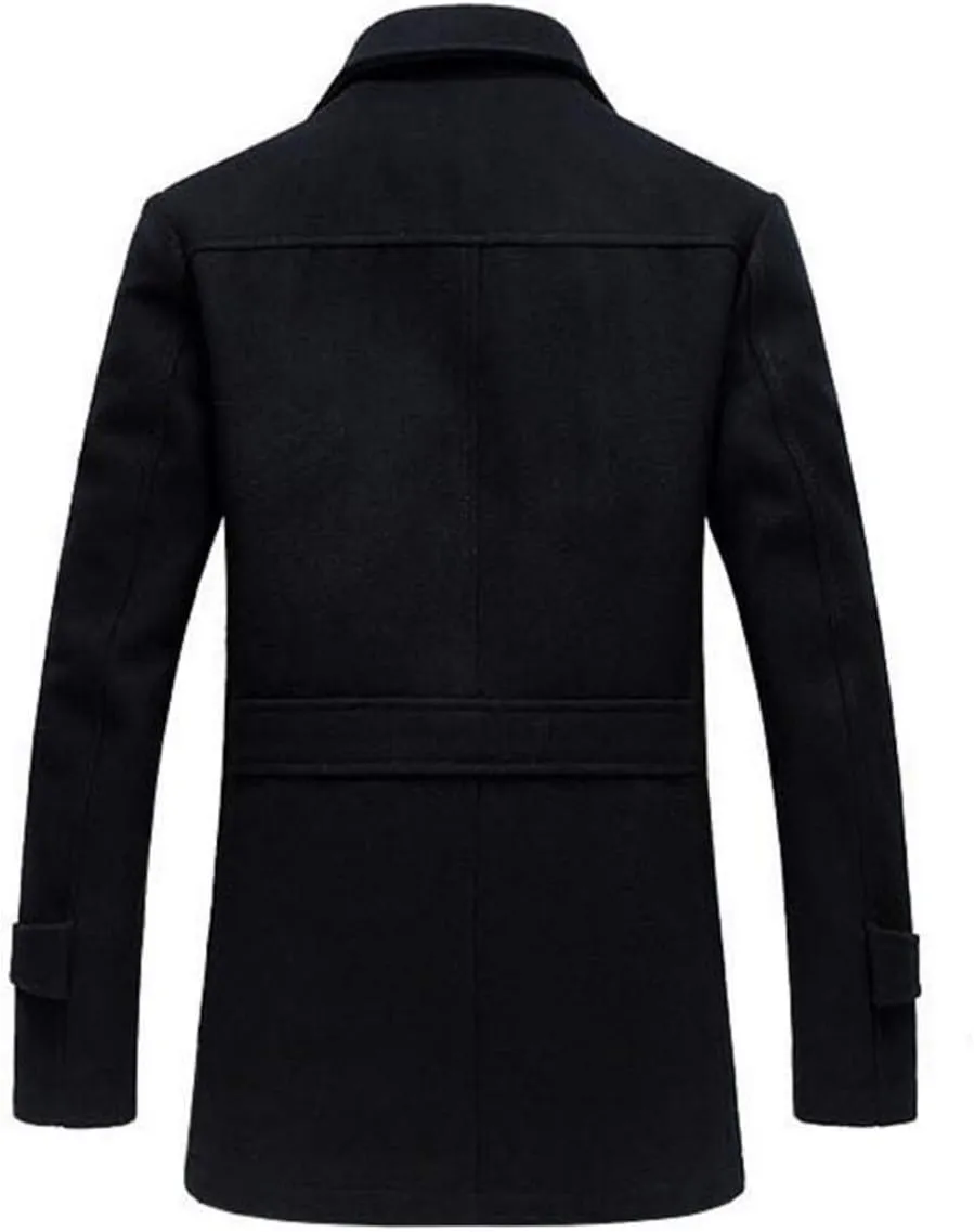 PRIJOUHE Men's Wool Coat Winter Coat Slim Medium Long Coats Overcoat Male