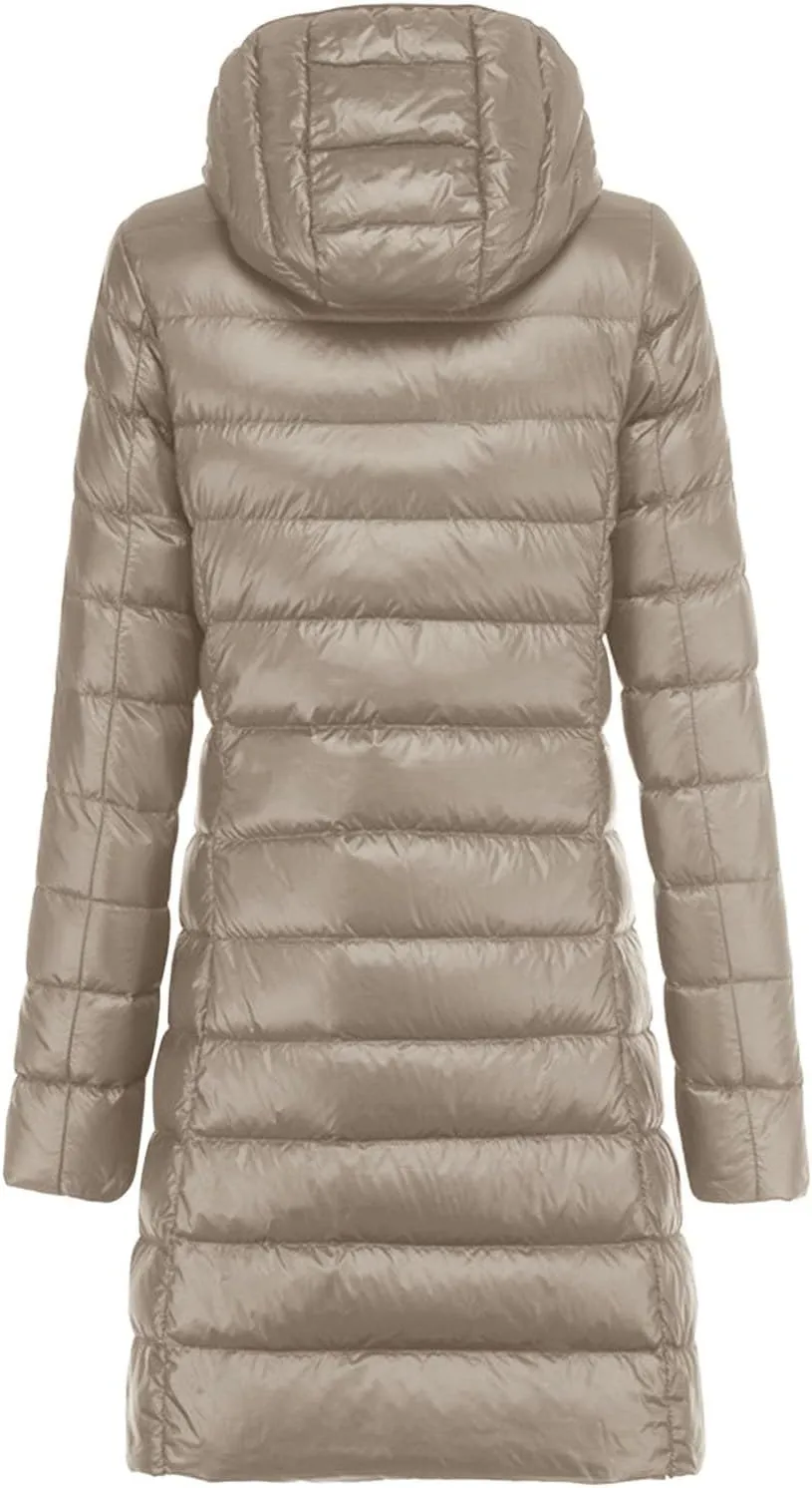 Puffer Jackets for Women Packable Down Jacket Winter Warm Lightweight Long Down Coat Hooded Outwear Winter Clothes