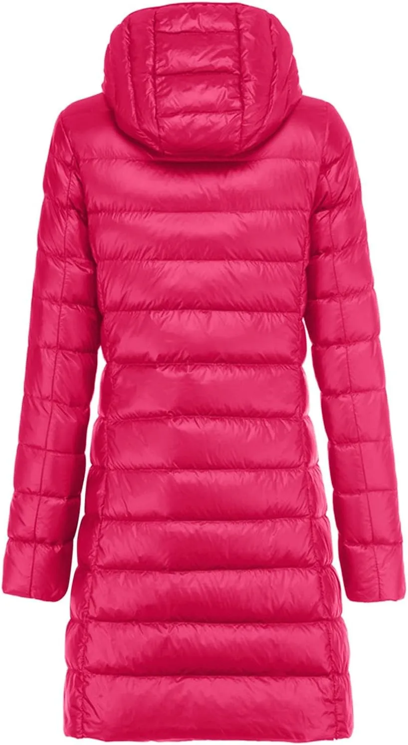 Puffer Jackets for Women Packable Down Jacket Winter Warm Lightweight Long Down Coat Hooded Outwear Winter Clothes