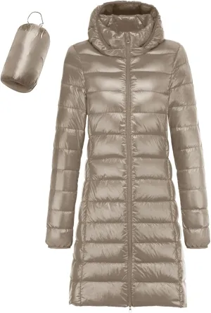 Puffer Jackets for Women Packable Down Jacket Winter Warm Lightweight Long Down Coat Hooded Outwear Winter Clothes