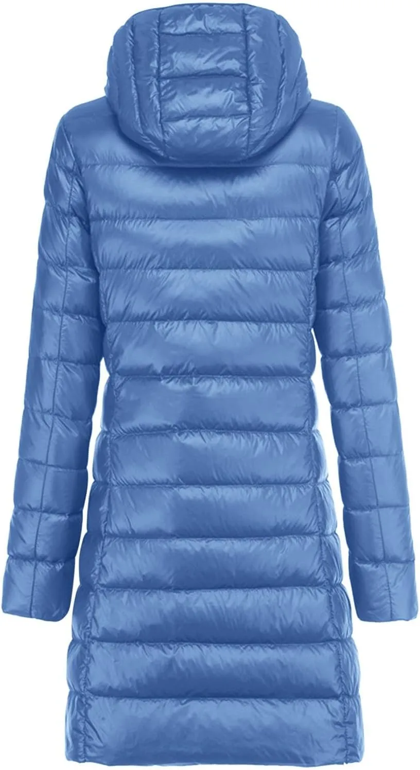 Puffer Jackets for Women Packable Down Jacket Winter Warm Lightweight Long Down Coat Hooded Outwear Winter Clothes