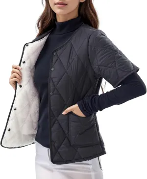 Quilted Jackets for Women Lightweight Petite Puffer Down Jacket Parkas Button Fleece Sherpa Short Sleeve Winter Coat