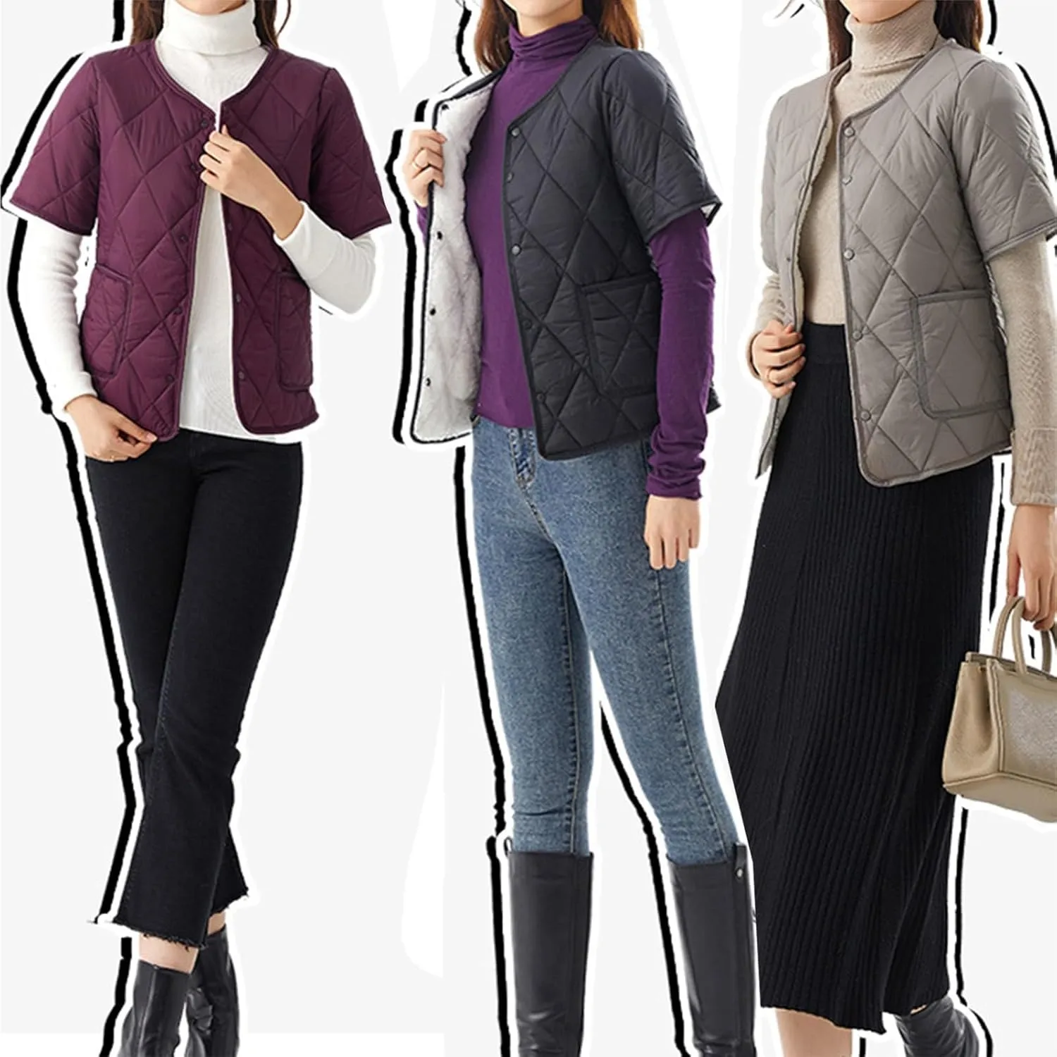 Quilted Jackets for Women Lightweight Petite Puffer Down Jacket Parkas Button Fleece Sherpa Short Sleeve Winter Coat