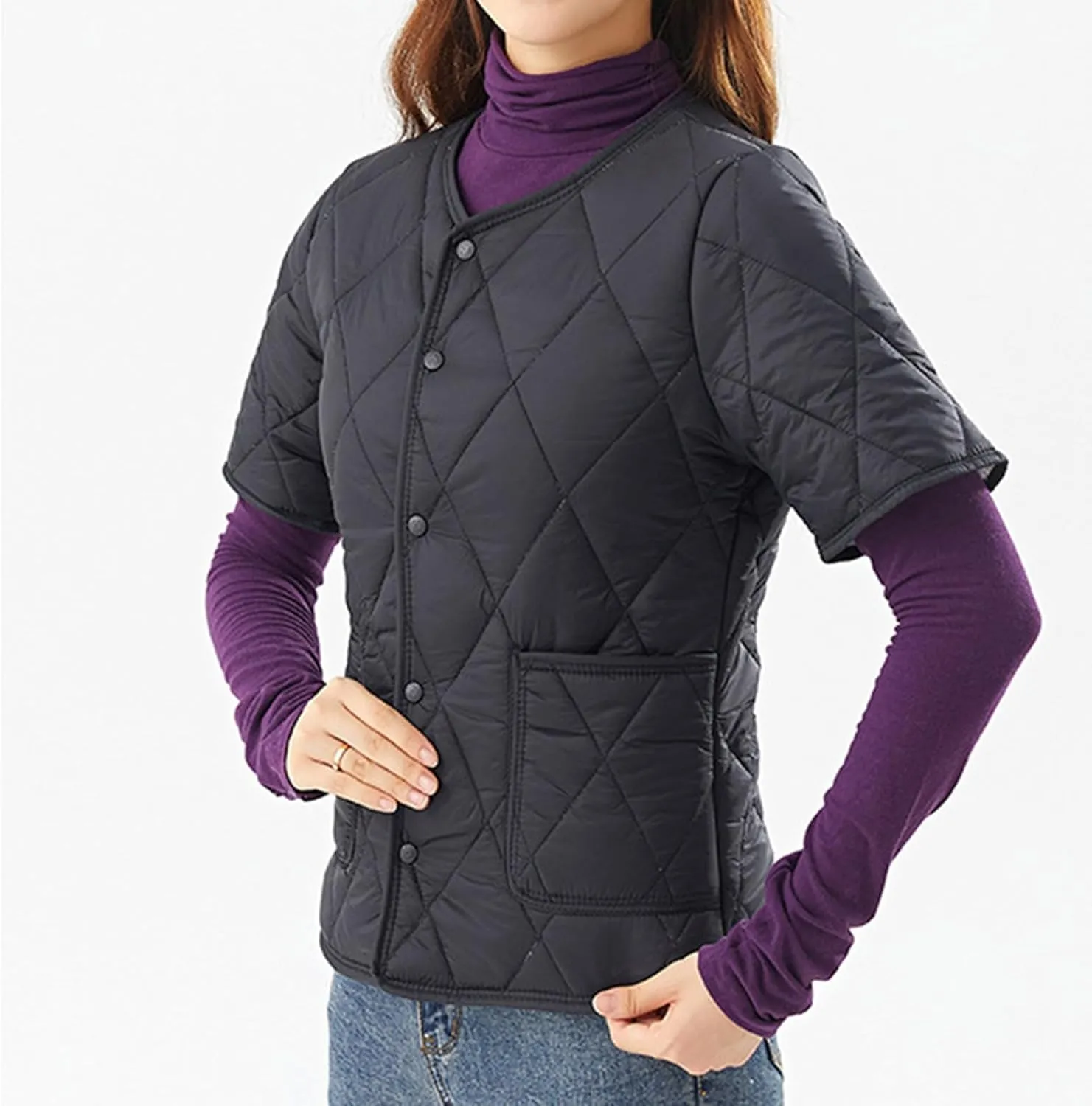 Quilted Jackets for Women Lightweight Petite Puffer Down Jacket Parkas Fleece Sherpa Button Short Sleeve Winter Coat