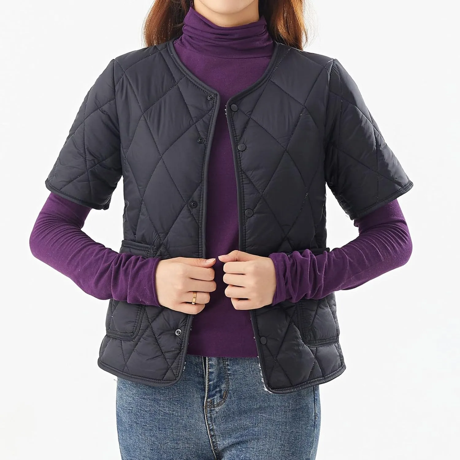 Quilted Jackets for Women Lightweight Petite Puffer Down Jacket Parkas Fleece Sherpa Button Short Sleeve Winter Coat