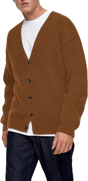 Shanfetl Men's Lightweight Cardigan Sweater Single-Breasted V-Neck Knitted Cardigans