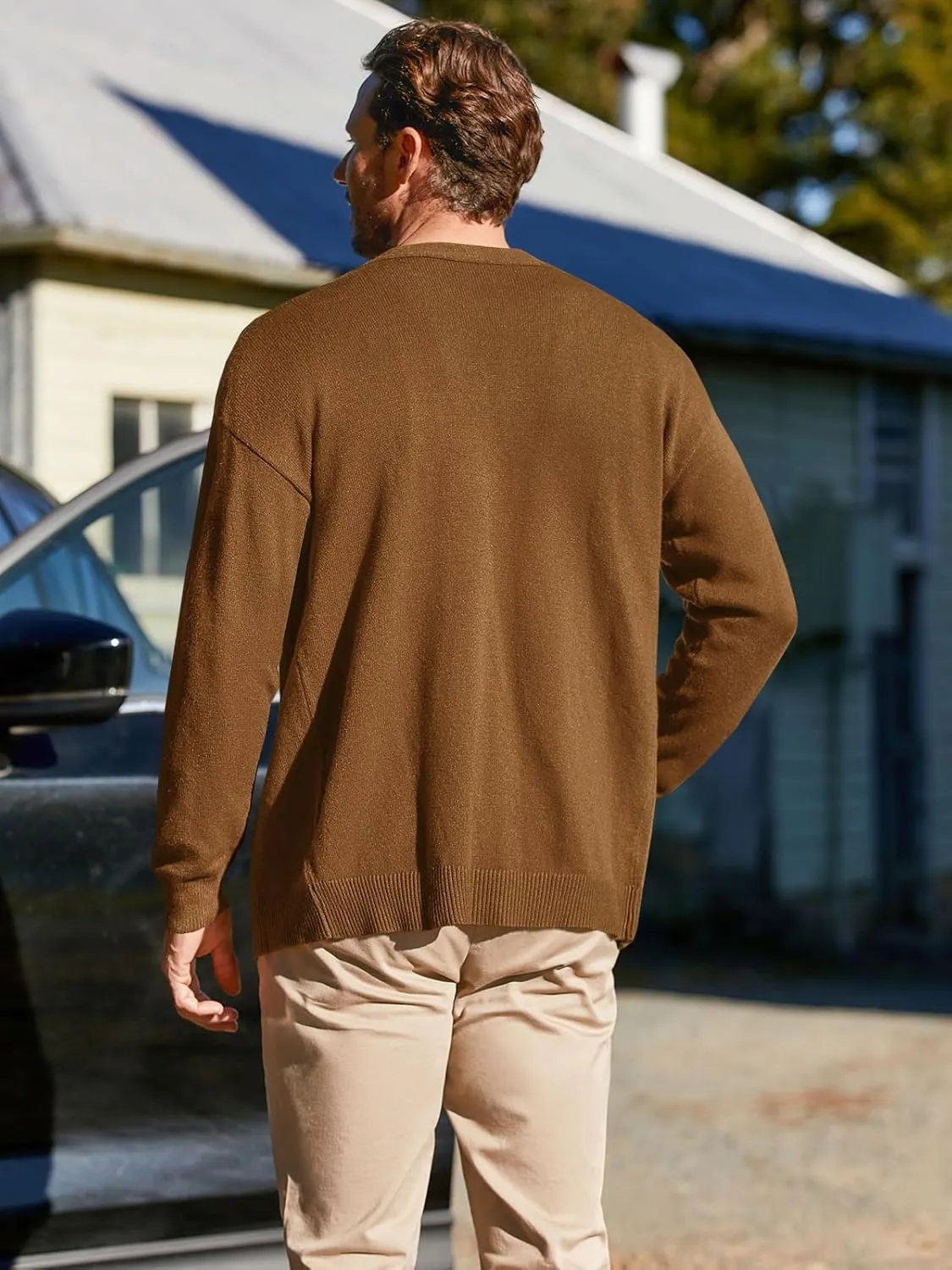 Shanfetl Men's Lightweight Cardigan Sweater Single-Breasted V-Neck Knitted Cardigans