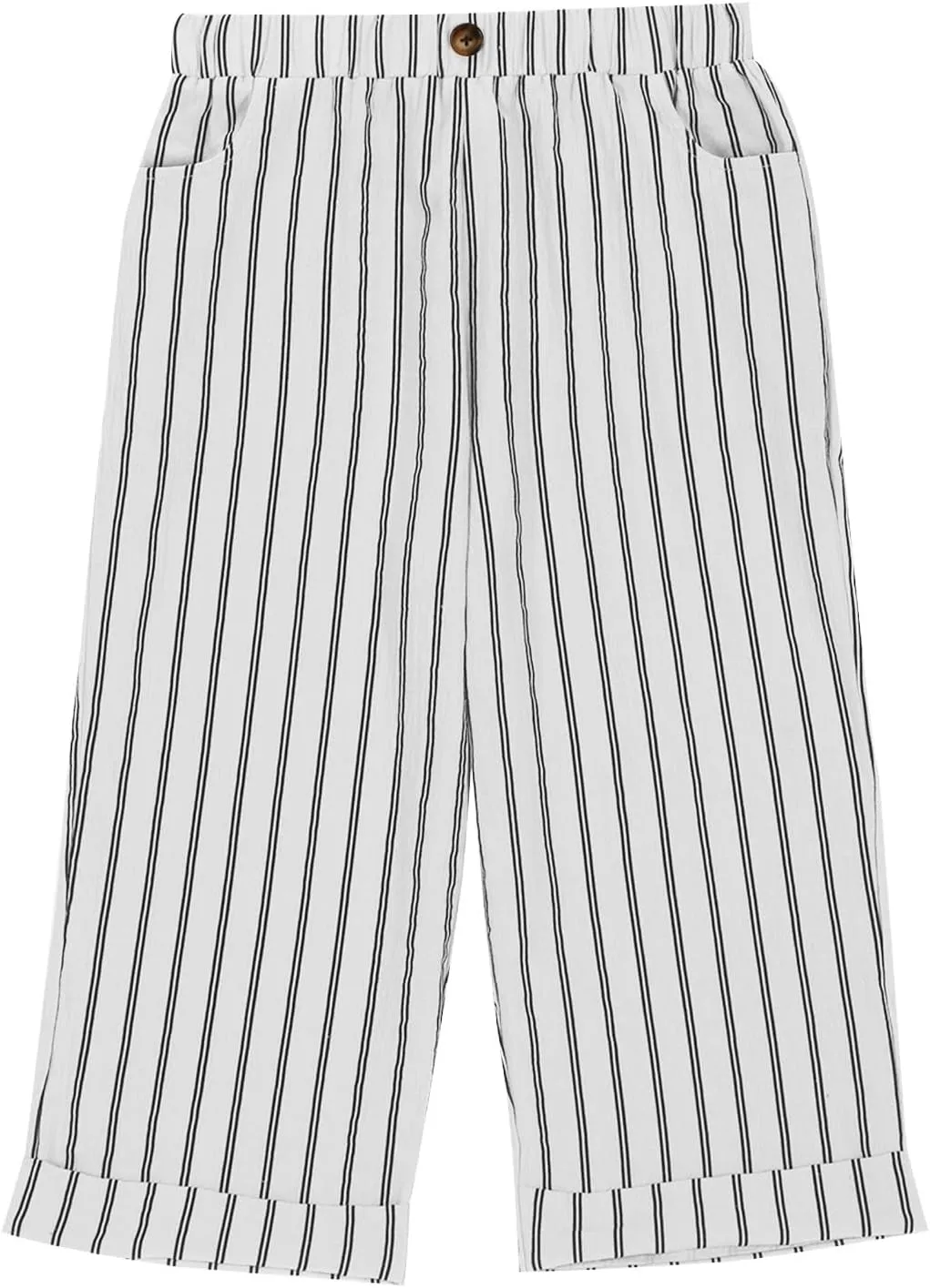 Sinzelimin Women's Capris Pants Fashion Striped Straight Wide Leg Trousers with Pocket, Ladies Sport Casual Cropped Sweatpant