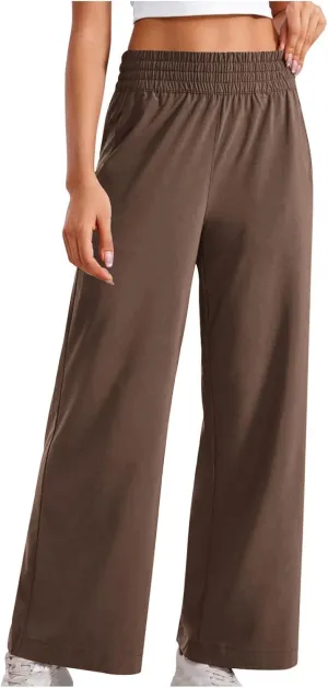 Sinzelimin Women's Wide Leg Sweatpant with Side Pocket Fashion Solid Color Elastic Waist Loose Yoga Pant Jogger Sport Trouser