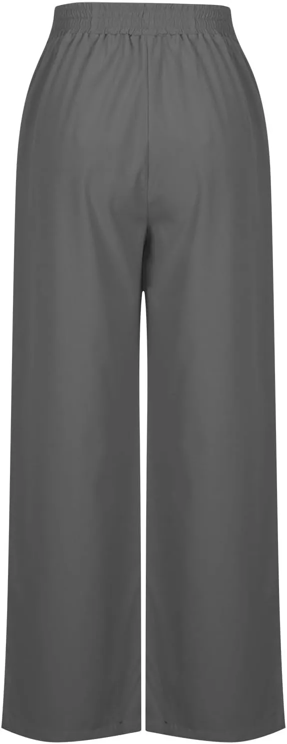 Sinzelimin Women's Wide Leg Sweatpant with Side Pocket Fashion Solid Color Elastic Waist Loose Yoga Pant Jogger Sport Trouser