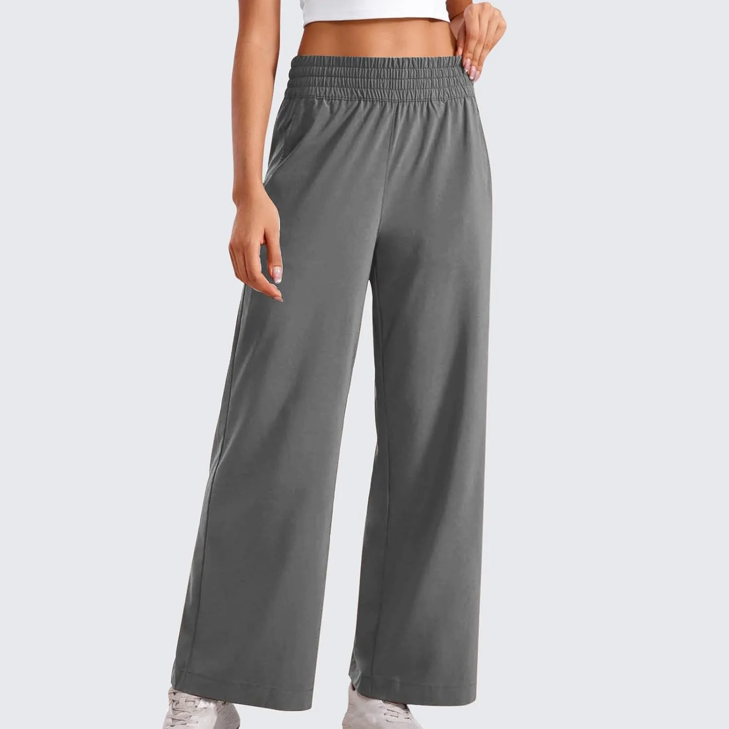 Sinzelimin Women's Wide Leg Sweatpant with Side Pocket Fashion Solid Color Elastic Waist Loose Yoga Pant Jogger Sport Trouser