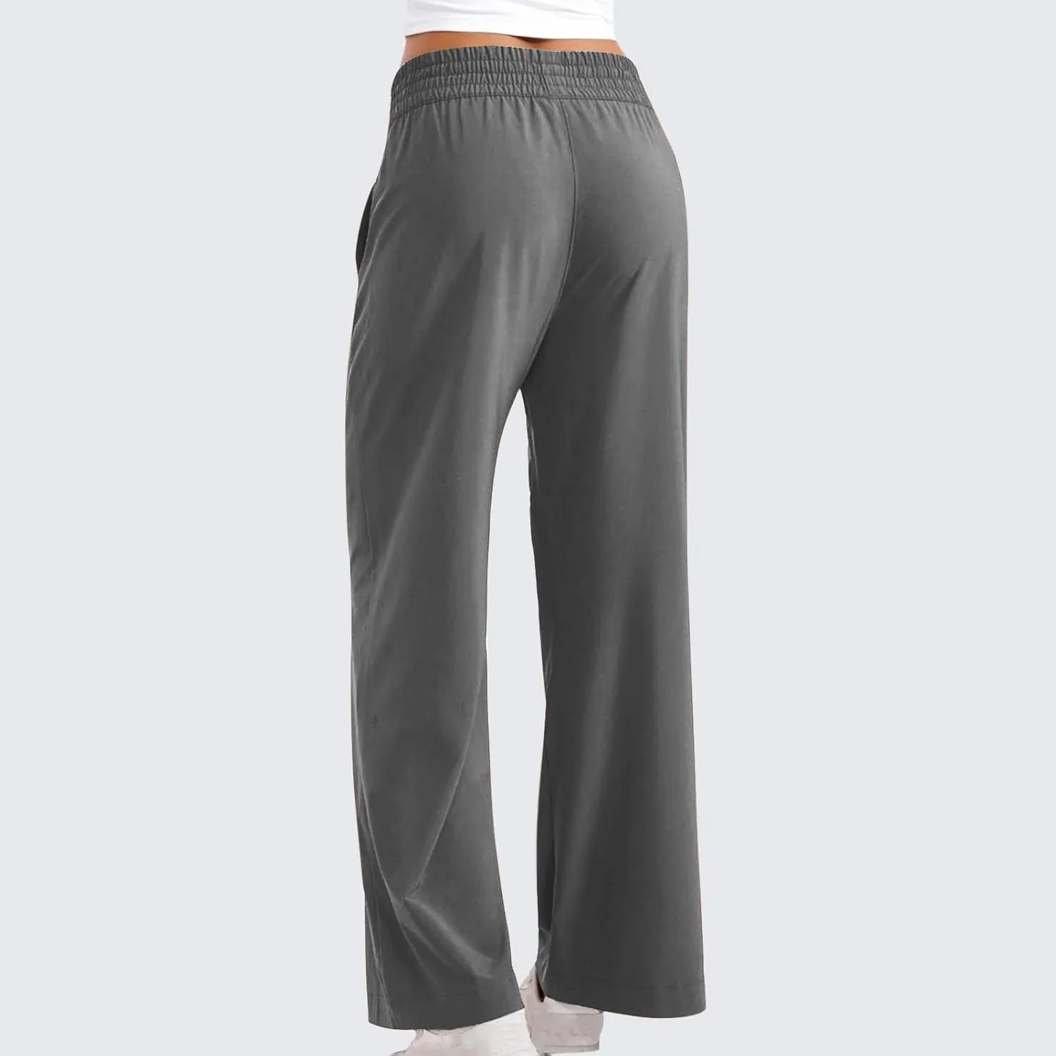 Sinzelimin Women's Wide Leg Sweatpant with Side Pocket Fashion Solid Color Elastic Waist Loose Yoga Pant Jogger Sport Trouser