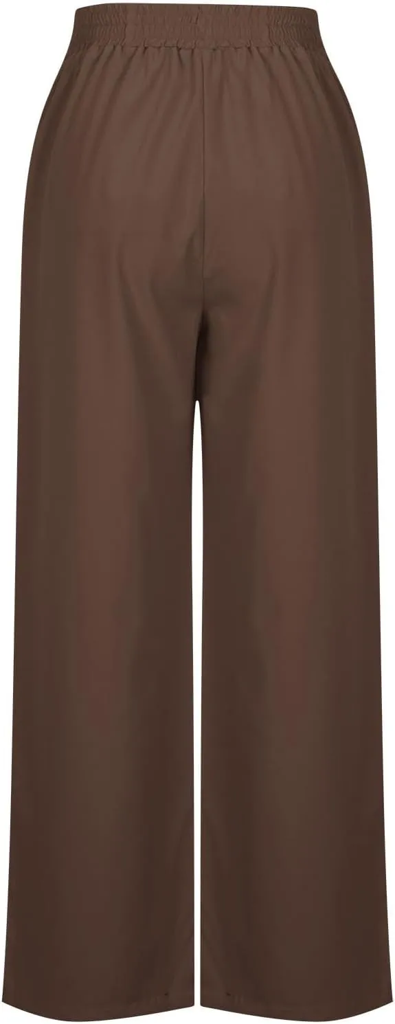 Sinzelimin Women's Wide Leg Sweatpant with Side Pocket Fashion Solid Color Elastic Waist Loose Yoga Pant Jogger Sport Trouser