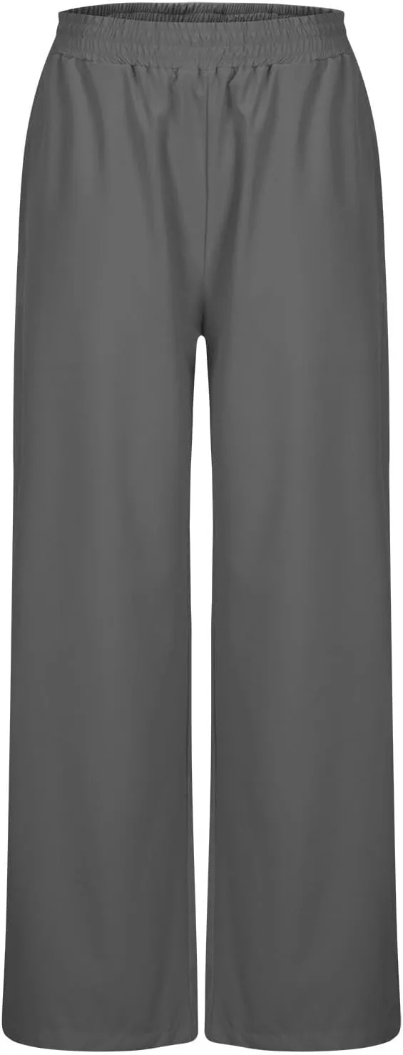 Sinzelimin Women's Wide Leg Sweatpant with Side Pocket Fashion Solid Color Elastic Waist Loose Yoga Pant Jogger Sport Trouser