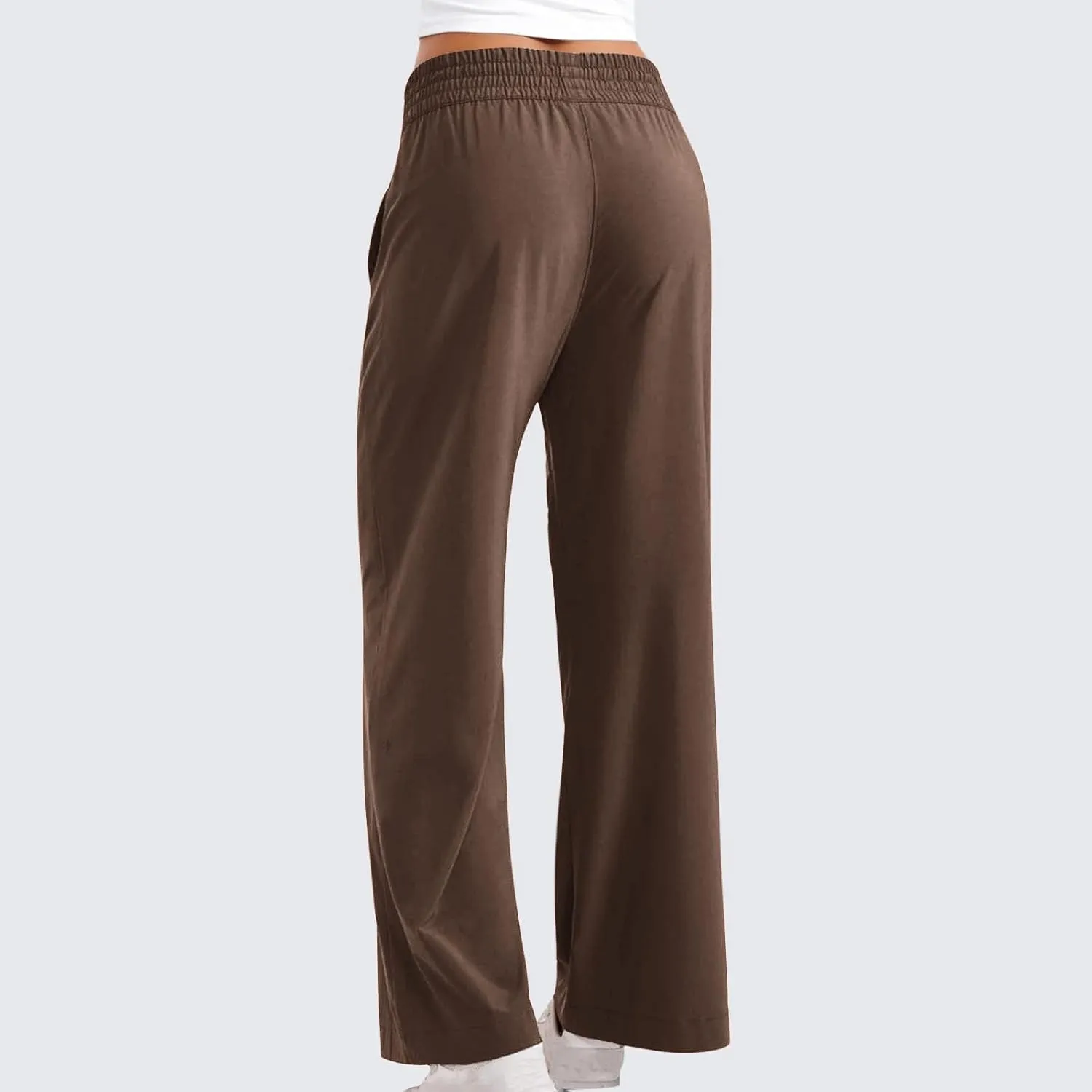 Sinzelimin Women's Wide Leg Sweatpant with Side Pocket Fashion Solid Color Elastic Waist Loose Yoga Pant Jogger Sport Trouser