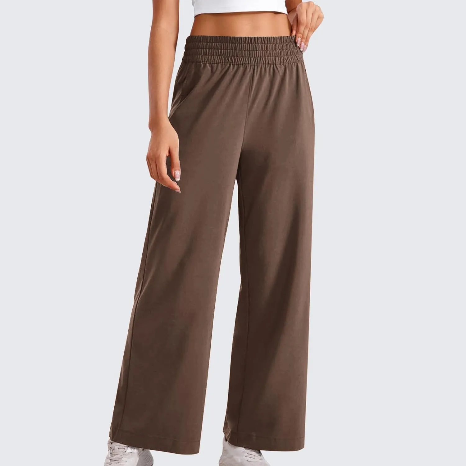Sinzelimin Women's Wide Leg Sweatpant with Side Pocket Fashion Solid Color Elastic Waist Loose Yoga Pant Jogger Sport Trouser