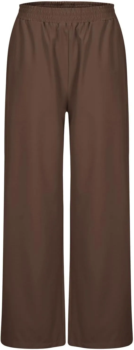 Sinzelimin Women's Wide Leg Sweatpant with Side Pocket Fashion Solid Color Elastic Waist Loose Yoga Pant Jogger Sport Trouser