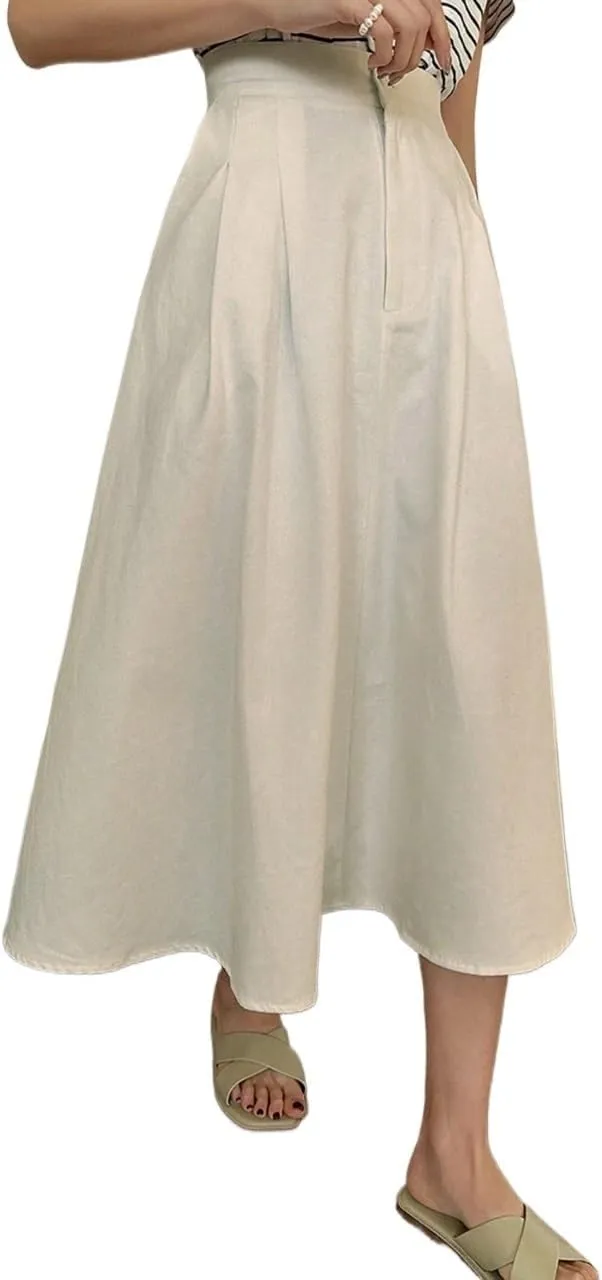 Skirts for Women Trendy Summer 2025 Regular Fit Solid Color Button Front Midi Skirt