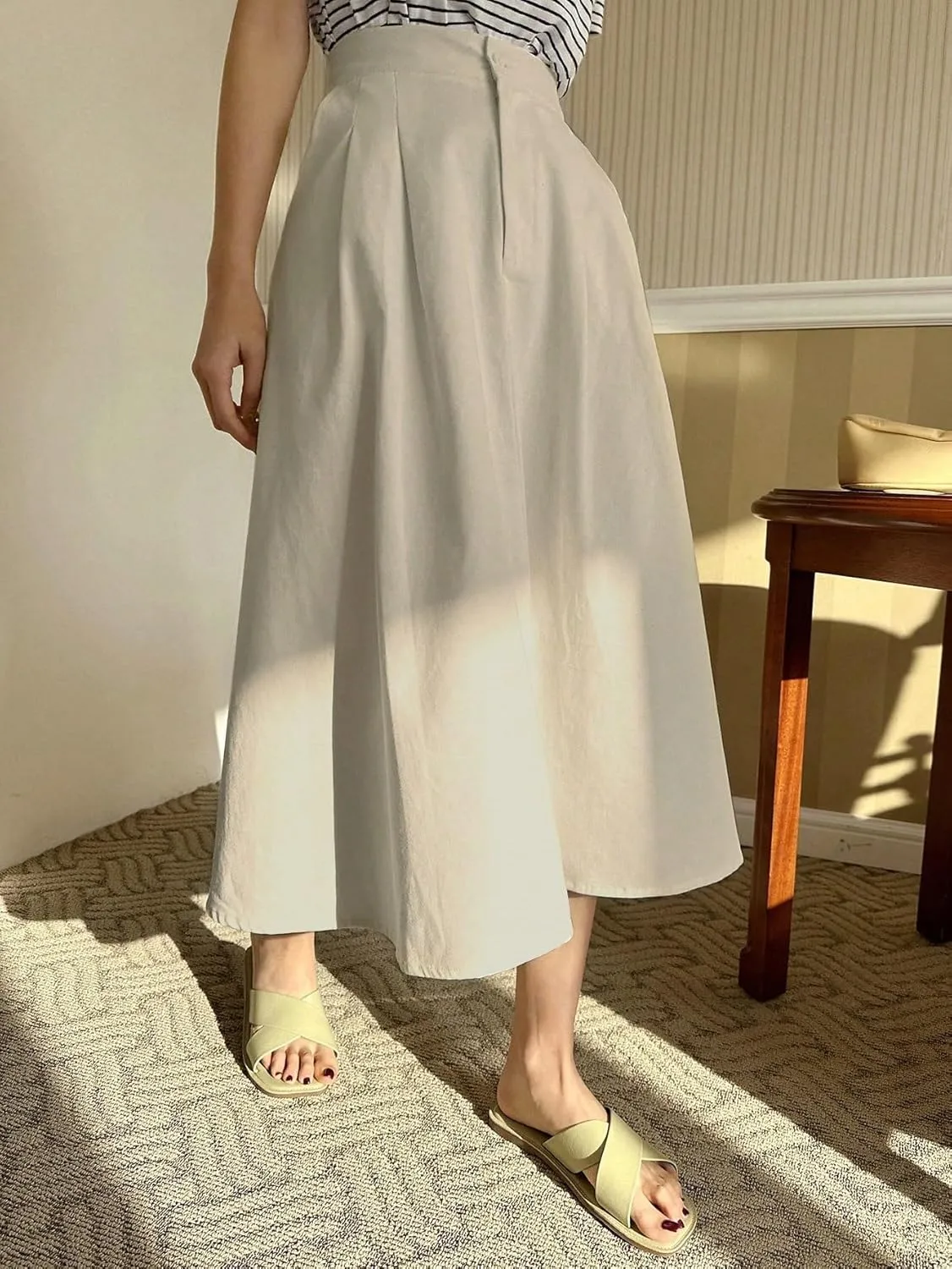 Skirts for Women Trendy Summer 2025 Regular Fit Solid Color Button Front Midi Skirt