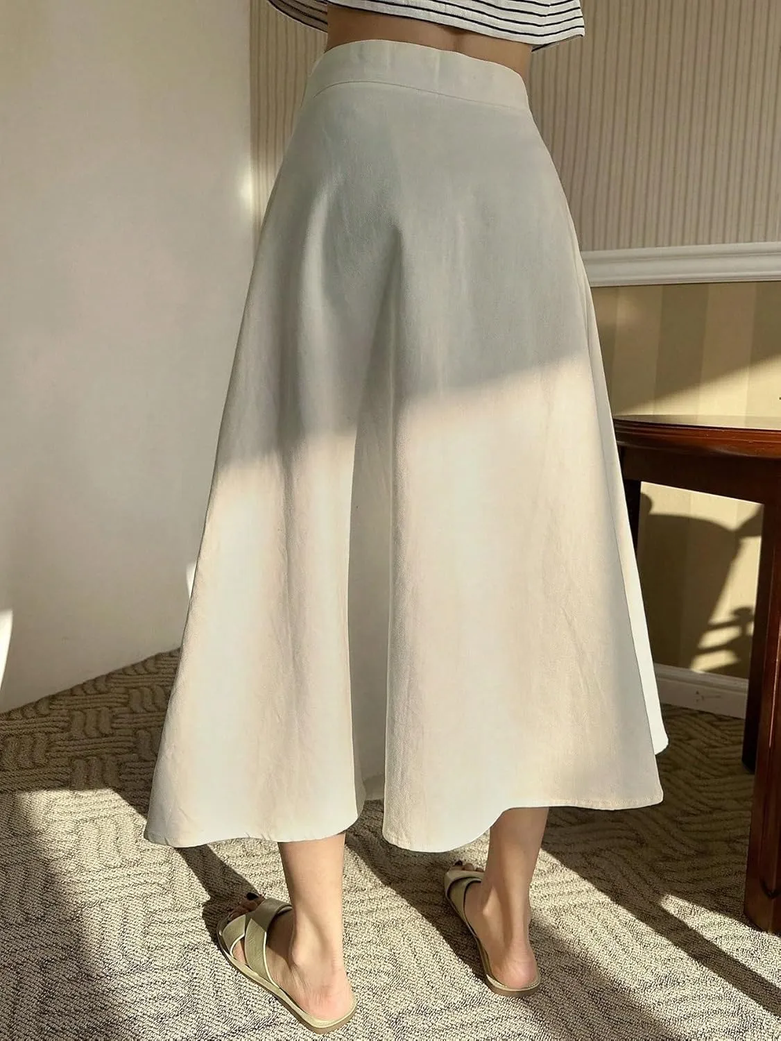 Skirts for Women Trendy Summer 2025 Regular Fit Solid Color Button Front Midi Skirt