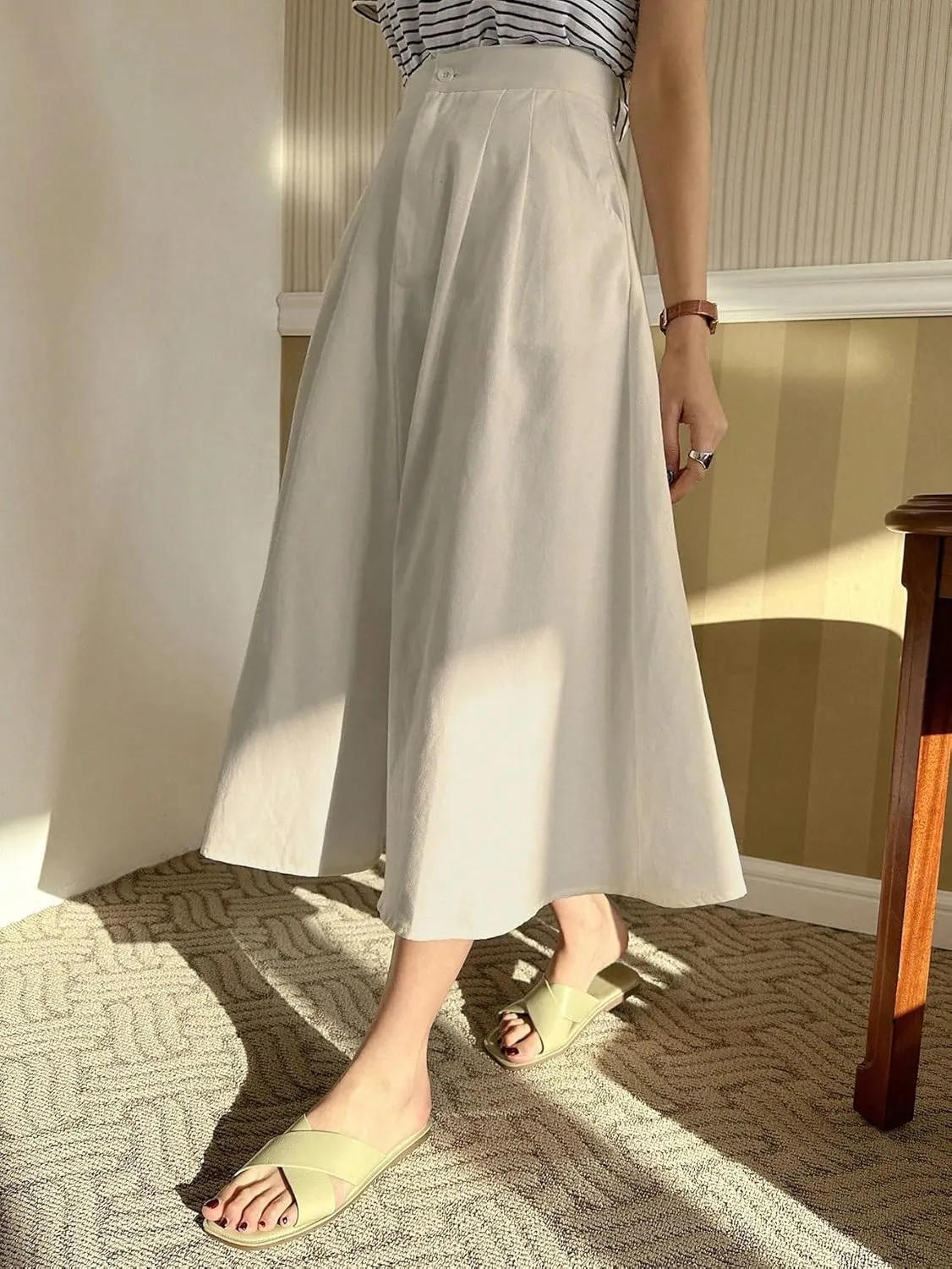 Skirts for Women Trendy Summer 2025 Regular Fit Solid Color Button Front Midi Skirt