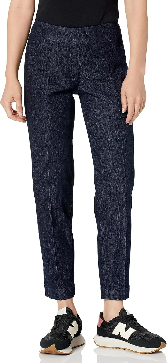 SLIM-SATION Women's Petite Wide Band Pull on Ankle Pants
